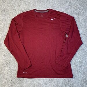 NIKE Mens Long Sleeve T-shirt Dri Fit Crewneck Lightweight Maroon Athlete  SMALL
